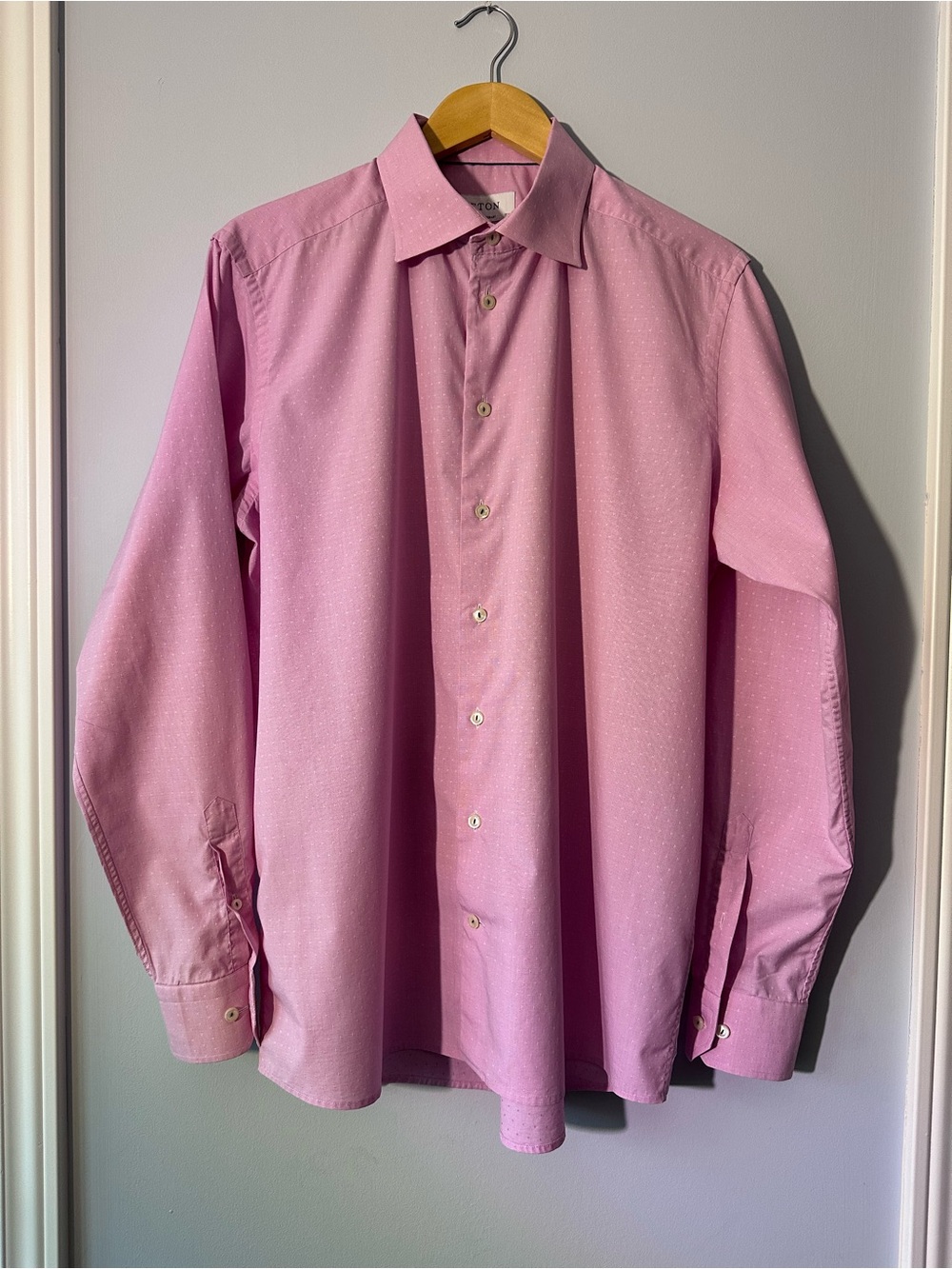 Eton Contemporary Fit Pink Woven Dobby Dress Shirt 17.5 / 44 Luxury Men’s